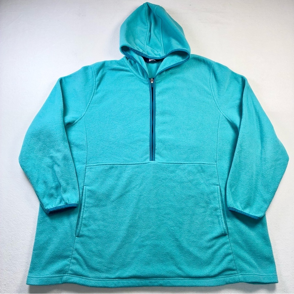 Lands' End Hooded Fleece Pullover Womens 3x Teal 1/2 Half Zip Soft Cozy Pocket
